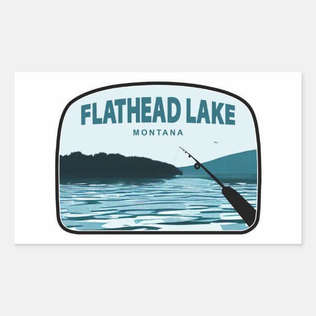 Sticker Rectangulaire Canne à pêche du lac Flathead Montana (Devant)