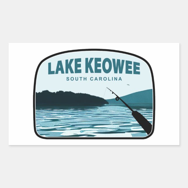 Sticker Rectangulaire Canne à pêche Lake Keowee Caroline du Sud (Devant)