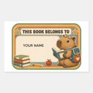 Sticker Rectangulaire Capybara Personnalisé Ce Livre Appartient Aux Enfa