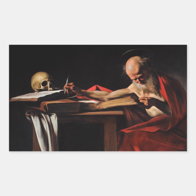 Sticker Rectangulaire Caravaggio - Écriture Saint Jérôme (Devant)