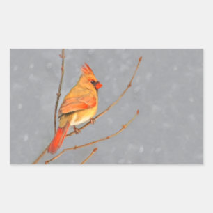 Sticker Rectangulaire Cardinal sur la peinture de branche - Art original