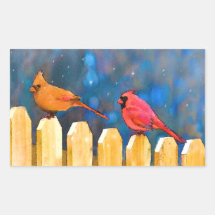 Sticker Rectangulaire Cardinals on the Fence Painting - Art original