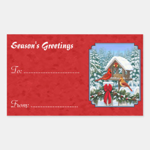Sticker Rectangulaire Cardinaux de Noël Mangeoire Rouge