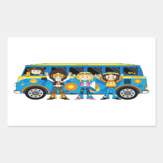Sticker Rectangulaire Caricature 60 Paix Hippie Van
