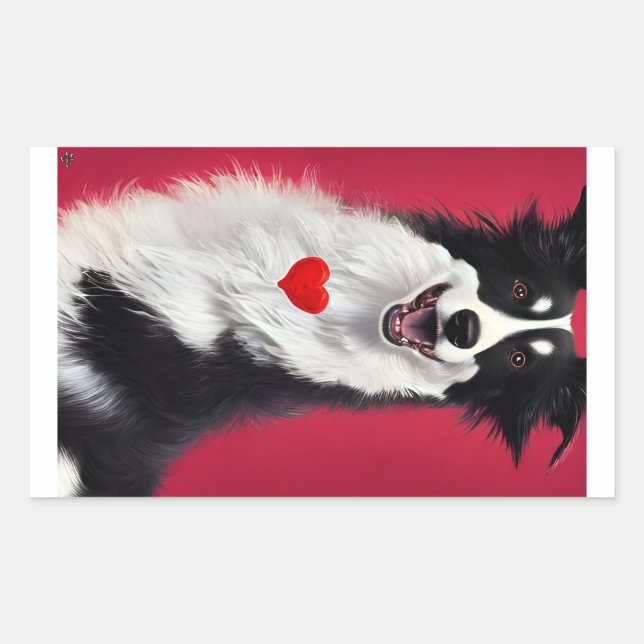 Sticker Rectangulaire caricature de collie valentines (Devant)
