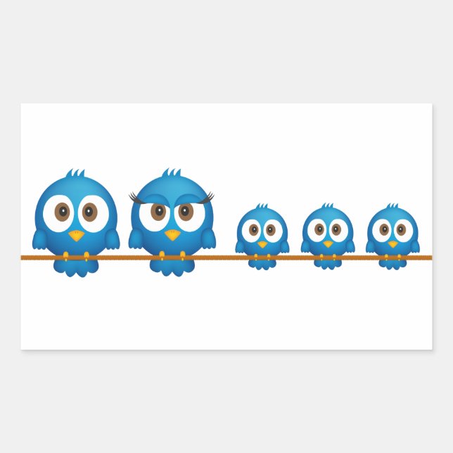 Sticker Rectangulaire Caricature de la famille des oiseaux sur Twitter (Devant)