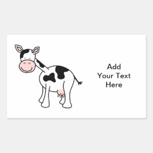 Sticker Rectangulaire Caricature de vache noire et blanche.