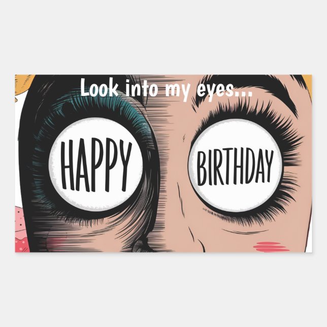 Sticker Rectangulaire Caricature grand yeux heureux anniversaire dans le (Devant)