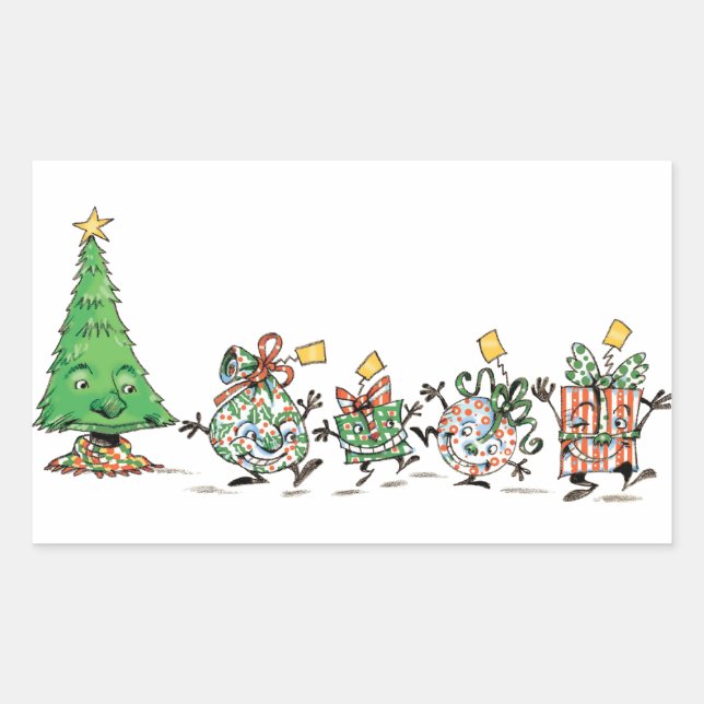 Sticker Rectangulaire Caricature mignonne Danser Présentations de Noël e (Devant)