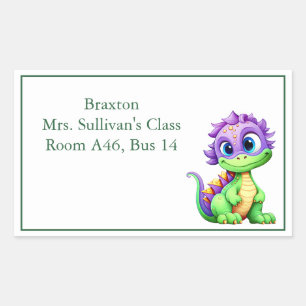 Sticker Rectangulaire Caricature mignonne Dinosaur Nametag de l'enfant