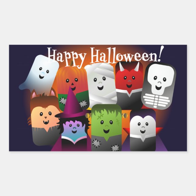 Sticker Rectangulaire Caricature mignonne Halloween Monster Créatures (Devant)