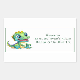 Sticker Rectangulaire Caricature sympa Dinosaur Kid's Nametag