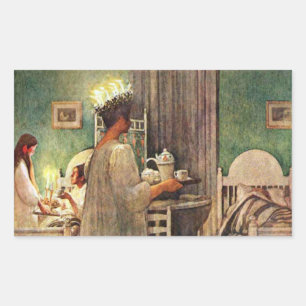 Sticker Rectangulaire Carl Larsson St Lucia Jour Noël en Suède