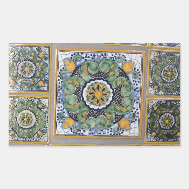 Sticker Rectangulaire Carreaux de style Talavera mexicain (Devant)