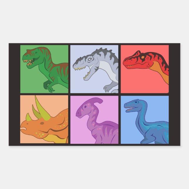 Sticker Rectangulaire Carrés dinosaures (Devant)
