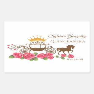 Sticker Rectangulaire Carrières, chevaux, couronne, Quinceanera rose