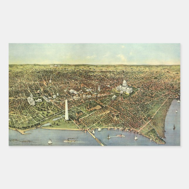Sticker Rectangulaire Carte ancienne avec vue panoramique sur Washington (Devant)