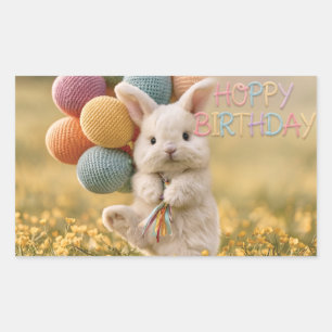 Sticker Rectangulaire Carte d'anniversaire avec des ballons et un lapin