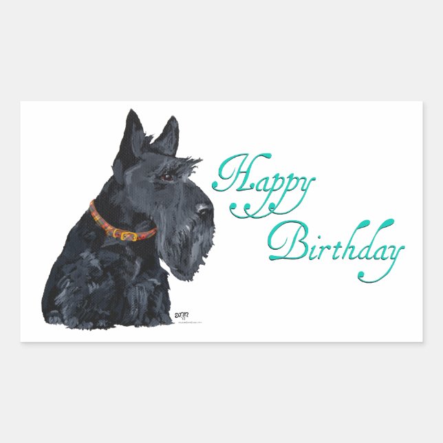 Sticker Rectangulaire Carte d'anniversaire Terrier Écossais (Devant)