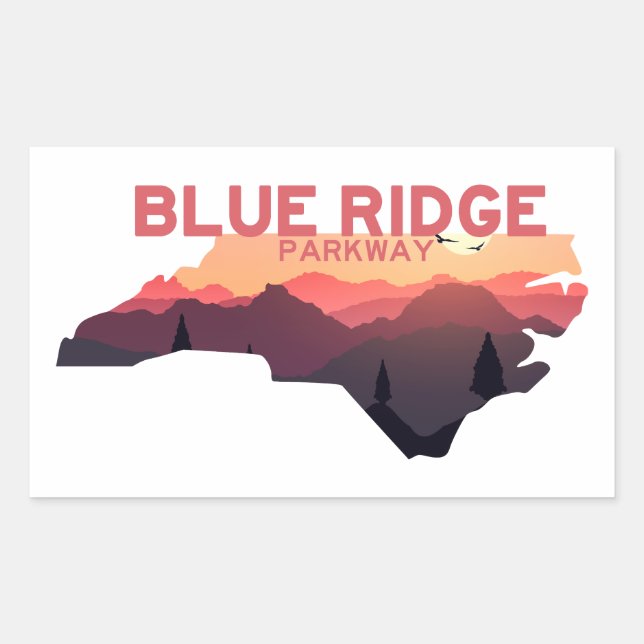 Sticker Rectangulaire Carte de Blue Ridge Parkway North Carolina (Devant)
