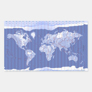 Sticker Rectangulaire Carte de fuseaux horaires du monde