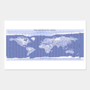 Sticker Rectangulaire Carte de fuseaux horaires du monde