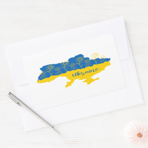Sticker Rectangulaire Carte de l'Ukraine avec tournesol et drapeau ukrai