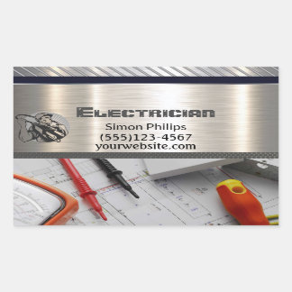 Sticker Rectangulaire Carte de visite d'électricien de main de métal