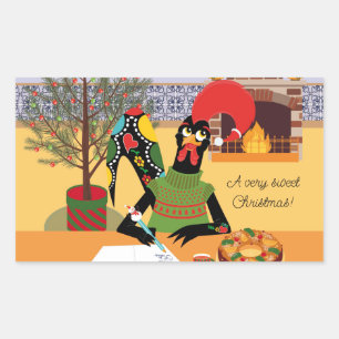 Sticker Rectangulaire Carte de voeux de Noël du coq portugais