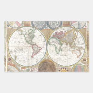 Sticker Rectangulaire Carte de voyage antique vintage Géographie du mond