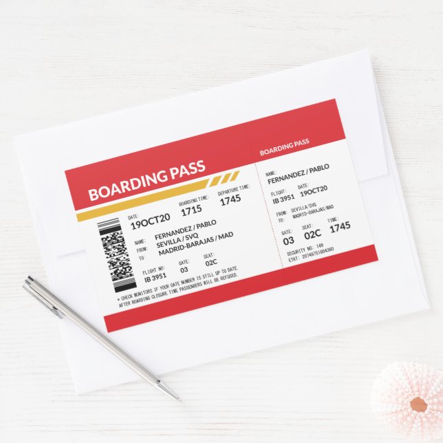 Sticker Rectangulaire Carte d'embarquement - Rouge (Enveloppe)