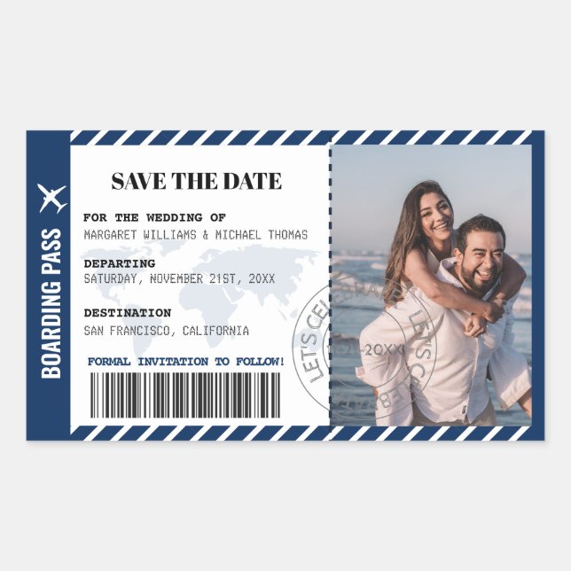 Sticker Rectangulaire Carte d'embarquement Sauvegarder la date Carte du  (Devant)