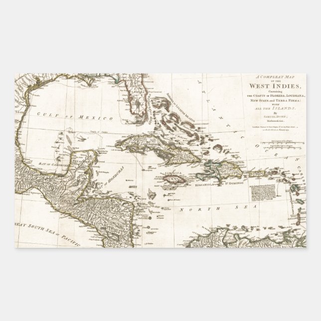 Sticker Rectangulaire Carte des Antilles par Samuel Dunn (1774) (Devant)