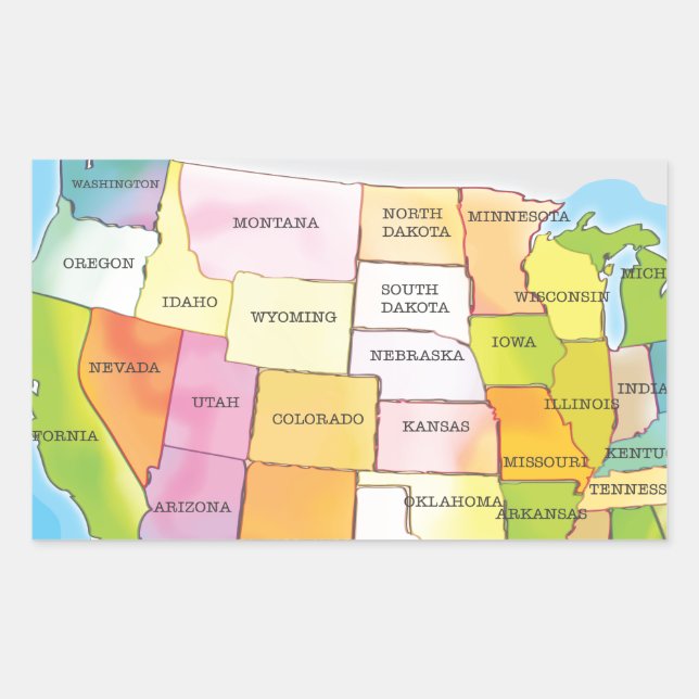 Sticker Rectangulaire Carte des États des États-Unis (Devant)
