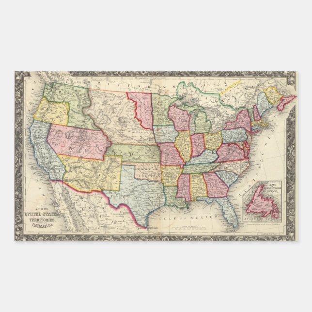 Sticker Rectangulaire Carte Des États-Unis, Et Territoires (Devant)