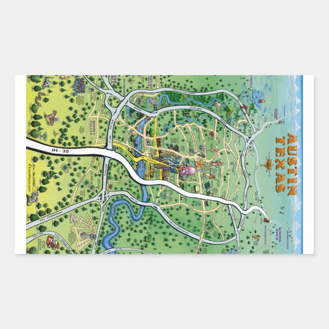 Sticker Rectangulaire Carte du dessin animé Austin Texas (Devant)