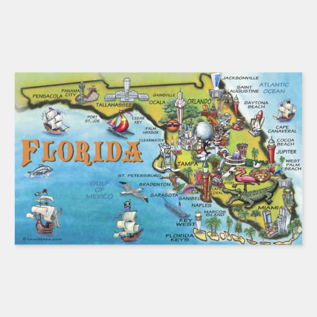 Sticker Rectangulaire Carte du dessin animé en Floride (Devant)