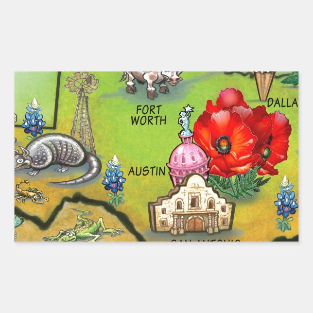Sticker Rectangulaire Carte du dessin animé Georgetown Texas (Devant)