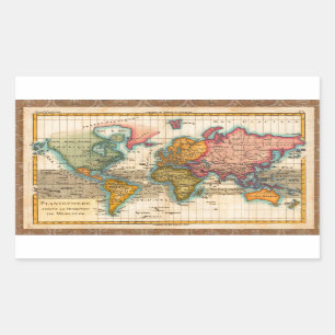 Sticker Rectangulaire Carte du monde 1700s Antique Continents