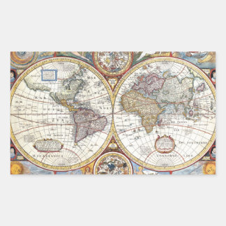 Sticker Rectangulaire Carte du monde à double hémisphère du XVIIe siècle