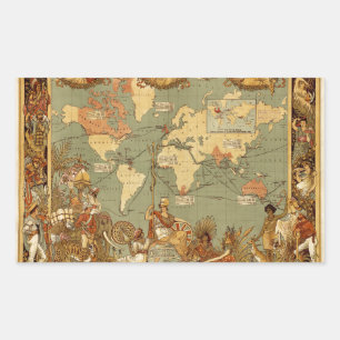 Sticker Rectangulaire Carte du monde Antique 1886 Illustré