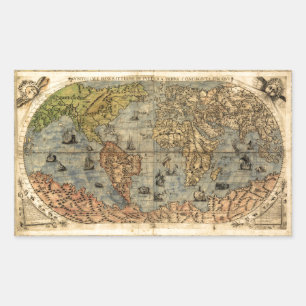 Sticker Rectangulaire Carte du monde antique de Forlani 1565 Cartographi
