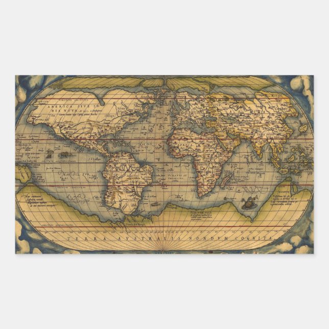 Sticker Rectangulaire Carte du monde Antique Ortelius Europe Voyage (Devant)