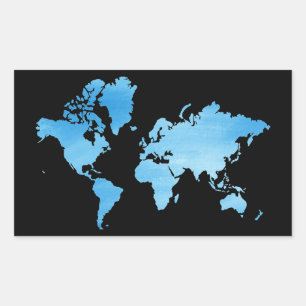 Sticker Rectangulaire Carte du monde bleue minimale Art aquarelle