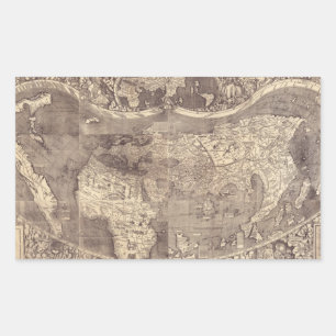 Sticker Rectangulaire Carte du monde Martin Waldseemuller 1507