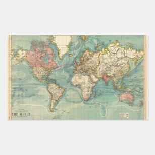 Sticker Rectangulaire Carte du monde vintage