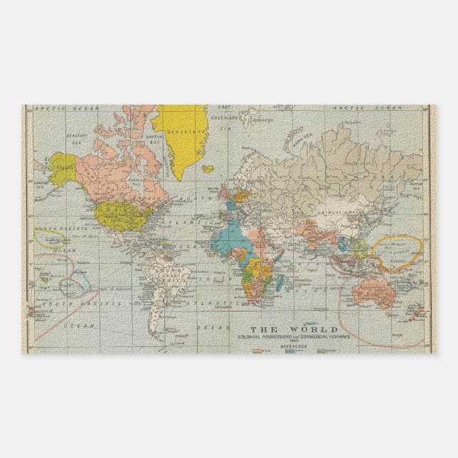 Sticker Rectangulaire Carte du monde vintage 1910 (Devant)