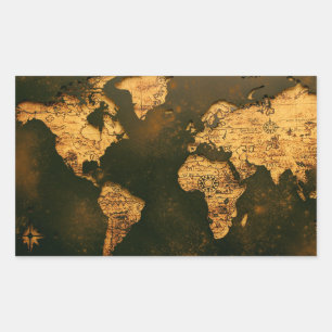 Sticker Rectangulaire Carte du monde vintage Art de cartographie antique