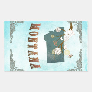 Sticker Rectangulaire Carte du Montana avec de beaux oiseaux