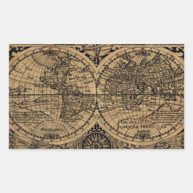 Sticker Rectangulaire Carte du Vieux Monde (Devant)
